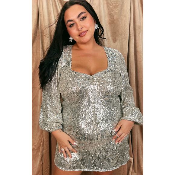 Show Me Your Mumu Aniston Mini Dress in Platinum Sequins XS NWT - Picture 1 of 9